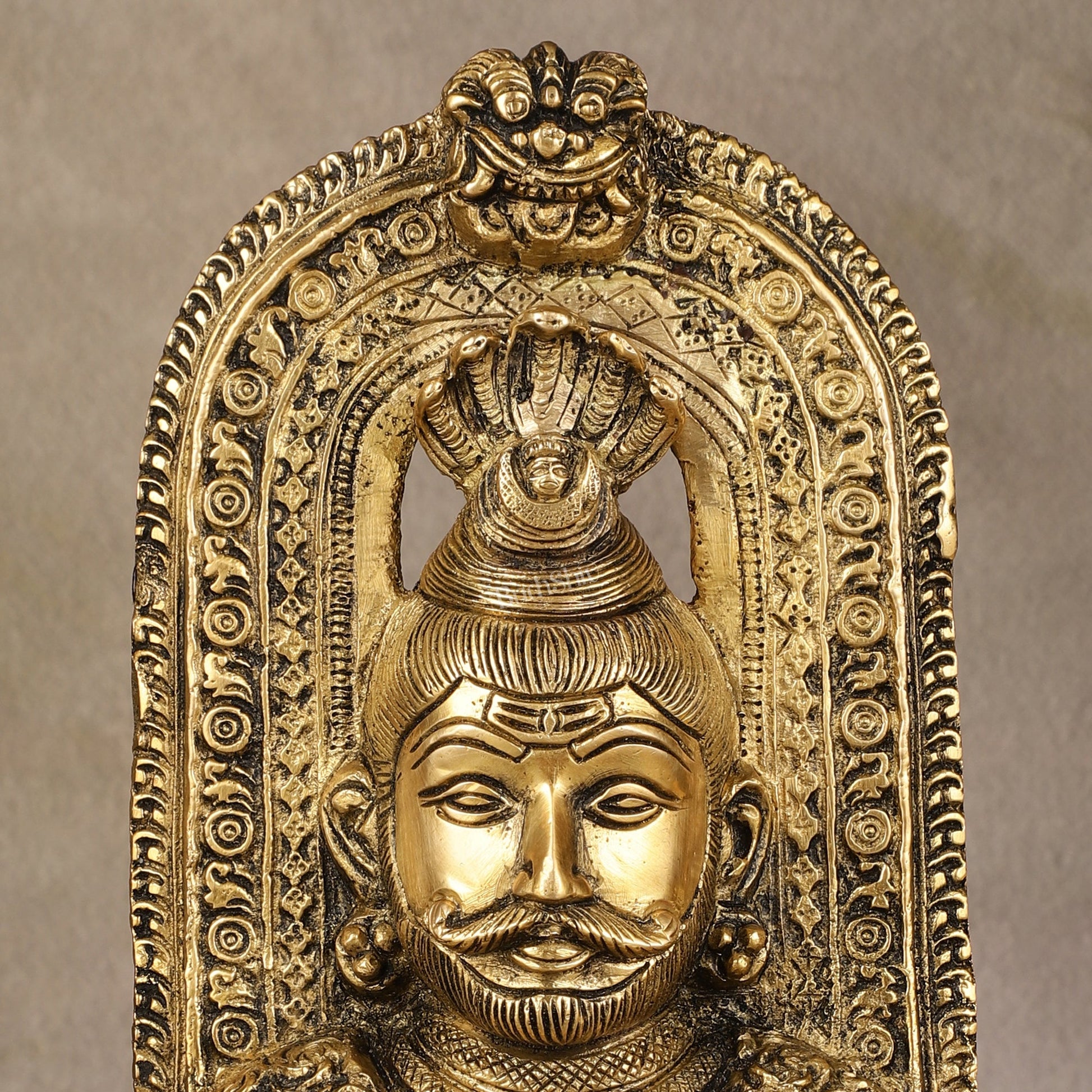 Elegant Brass Lord Shiva Face with Kirtimukha and Frame Table Accent - 8" - Budhshiv.com