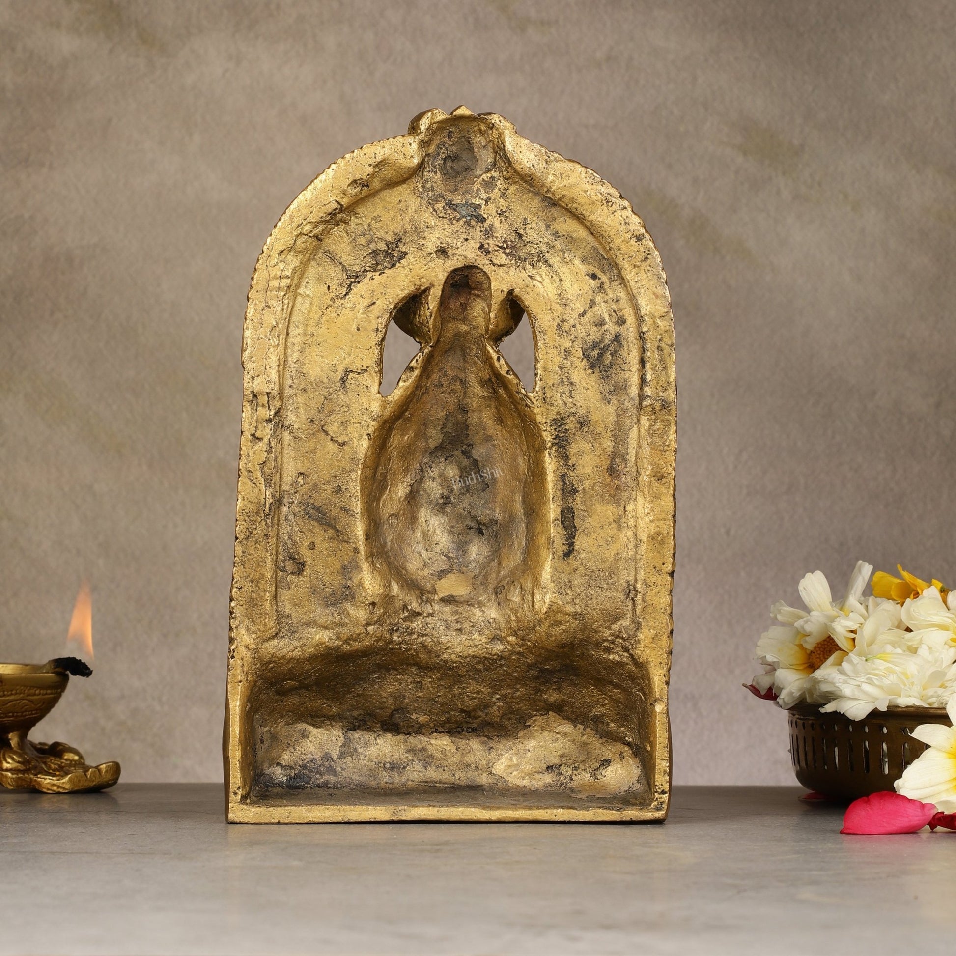 Elegant Brass Lord Shiva Face with Kirtimukha and Frame Table Accent - 8" - Budhshiv.com
