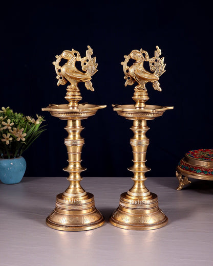 Elegant Brass Peacock Oil Lamps (Set of 2) 12 inch - Budhshiv.com