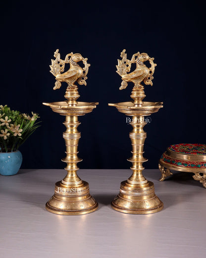 Elegant Brass Peacock Oil Lamps (Set of 2) 12 inch - Budhshiv.com