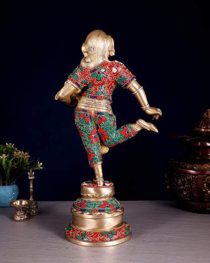 Elegant Brass Pot Lady Sculpture - 16.5" floral stonework - Budhshiv.com