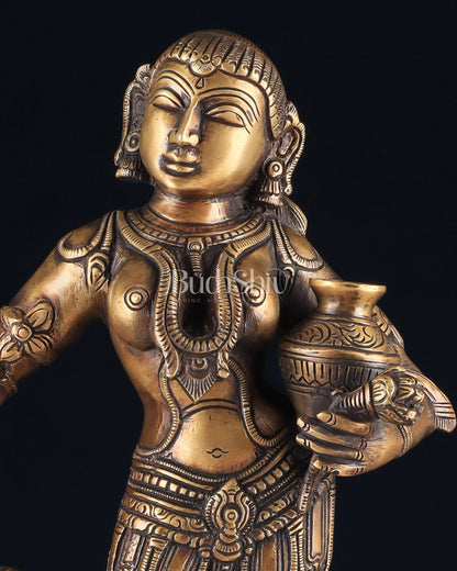 Elegant Brass Pot Lady Sculpture - 16.5 Inches - Budhshiv.com