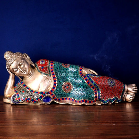 Elegant Brass Resting Buddha Statue 29" - Budhshiv.com