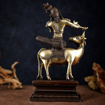 Elegant Lord Krishna Seated on Cow Statue Vintage Dual tone | 21" - Budhshiv.com