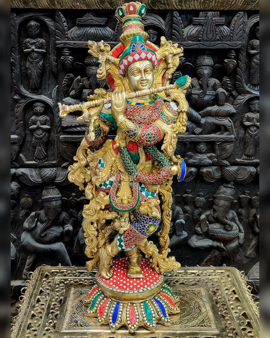 Elegant Pure Brass Lord Krishna Statue - 26 Inch - Budhshiv.com