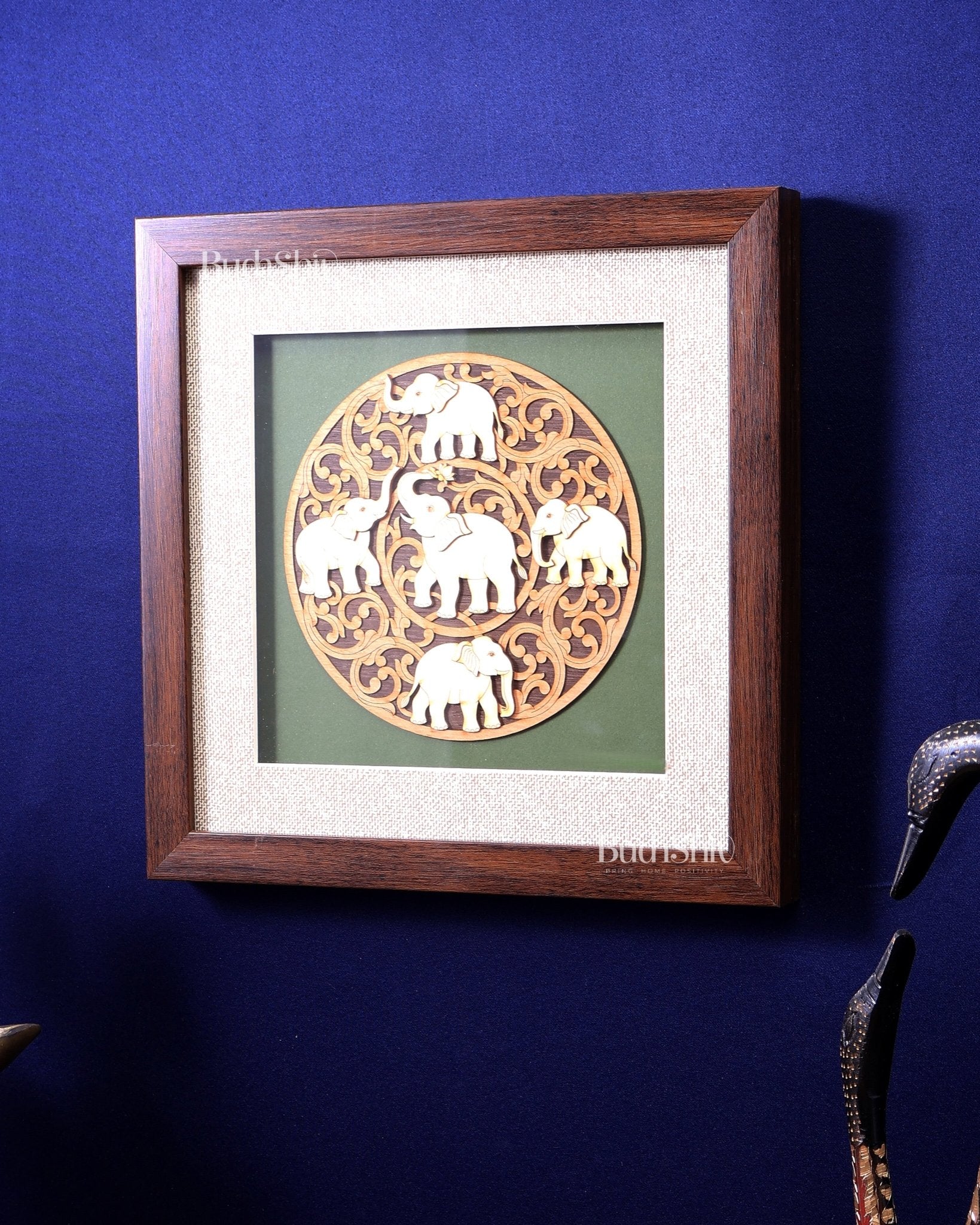 Elephants 3D Wooden Wall Hanging with Glass Frame - Budhshiv.com