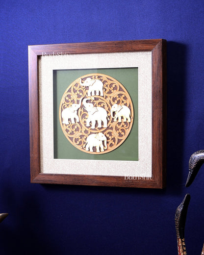 Elephants 3D Wooden Wall Hanging with Glass Frame - Budhshiv.com