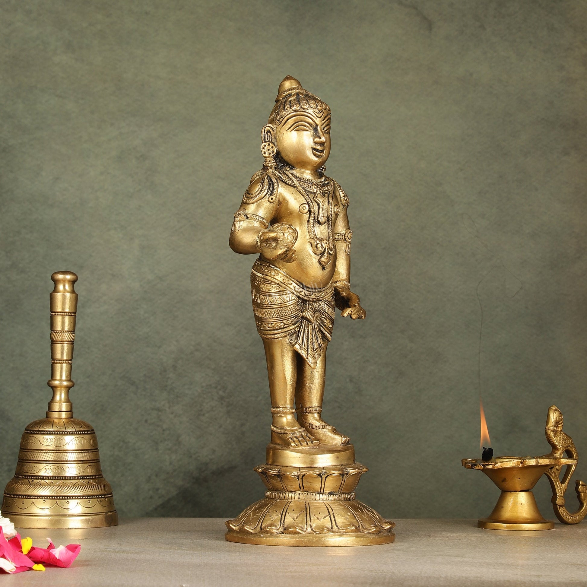 Enchanting Brass Superfine Standing Laddu Gopala Statue - 12 inch - Budhshiv.com