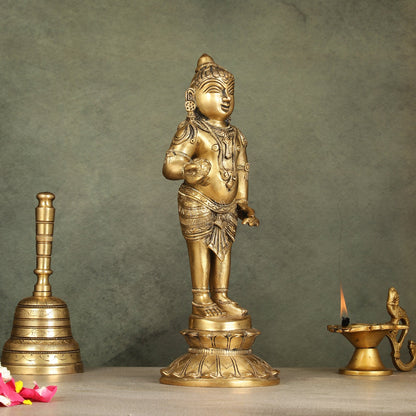 Enchanting Brass Superfine Standing Laddu Gopala Statue - 12 inch - Budhshiv.com