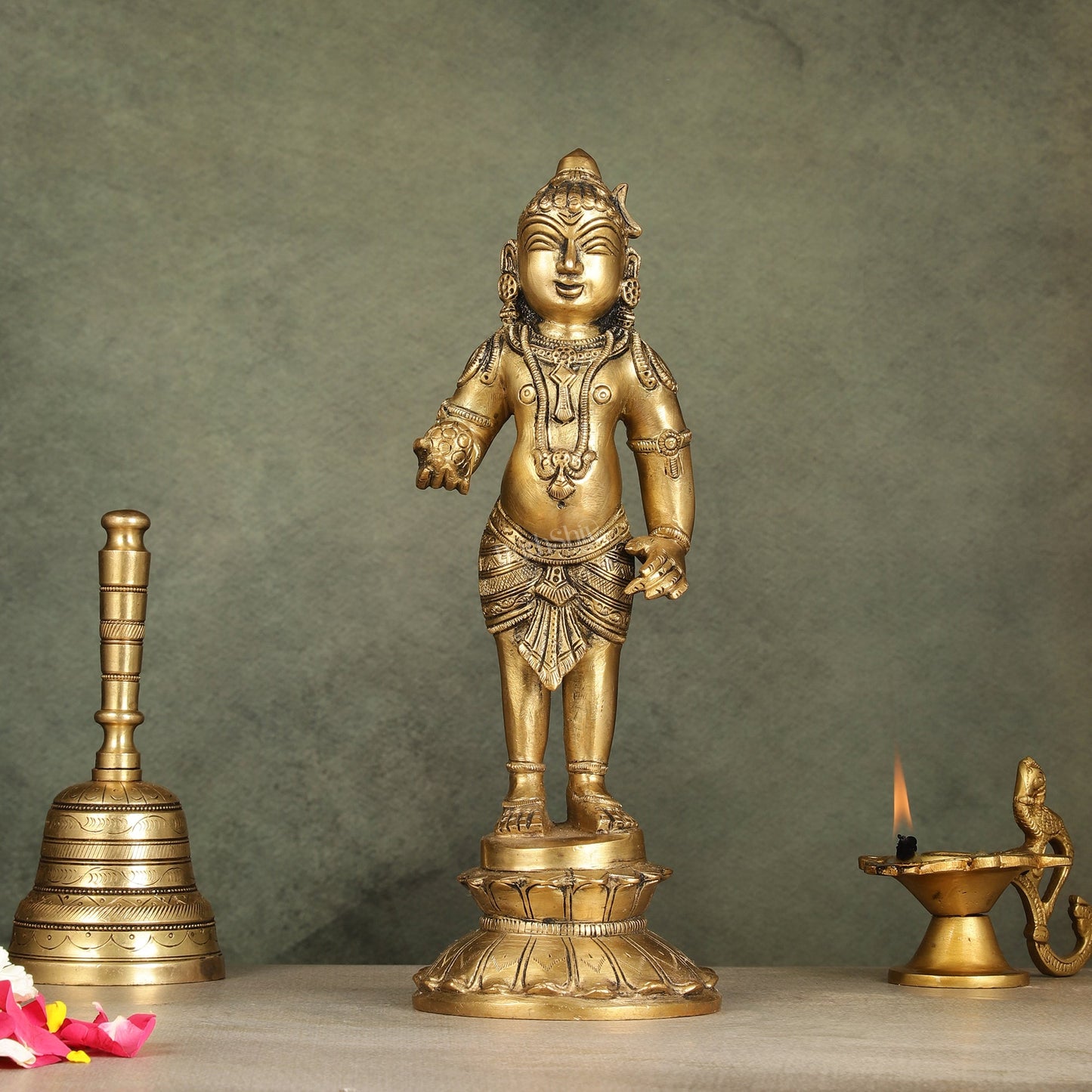Enchanting Brass Superfine Standing Laddu Gopala Statue - 12 inch - Budhshiv.com