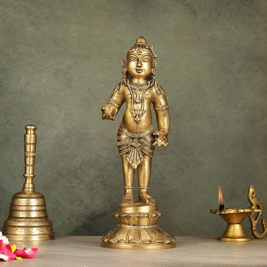 Enchanting Brass Superfine Standing Laddu Gopala Statue - 12 inch - Budhshiv.com