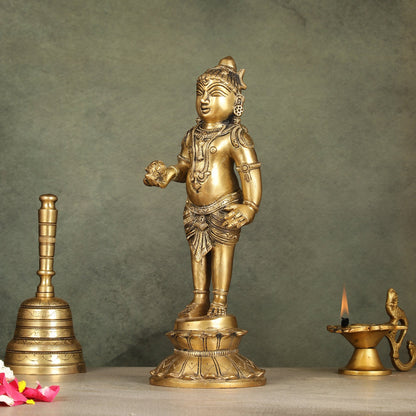 Enchanting Brass Superfine Standing Laddu Gopala Statue - 12 inch - Budhshiv.com