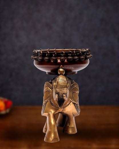 Engraved Elephant brass urli with ghungroo Duel tone - Budhshiv.com