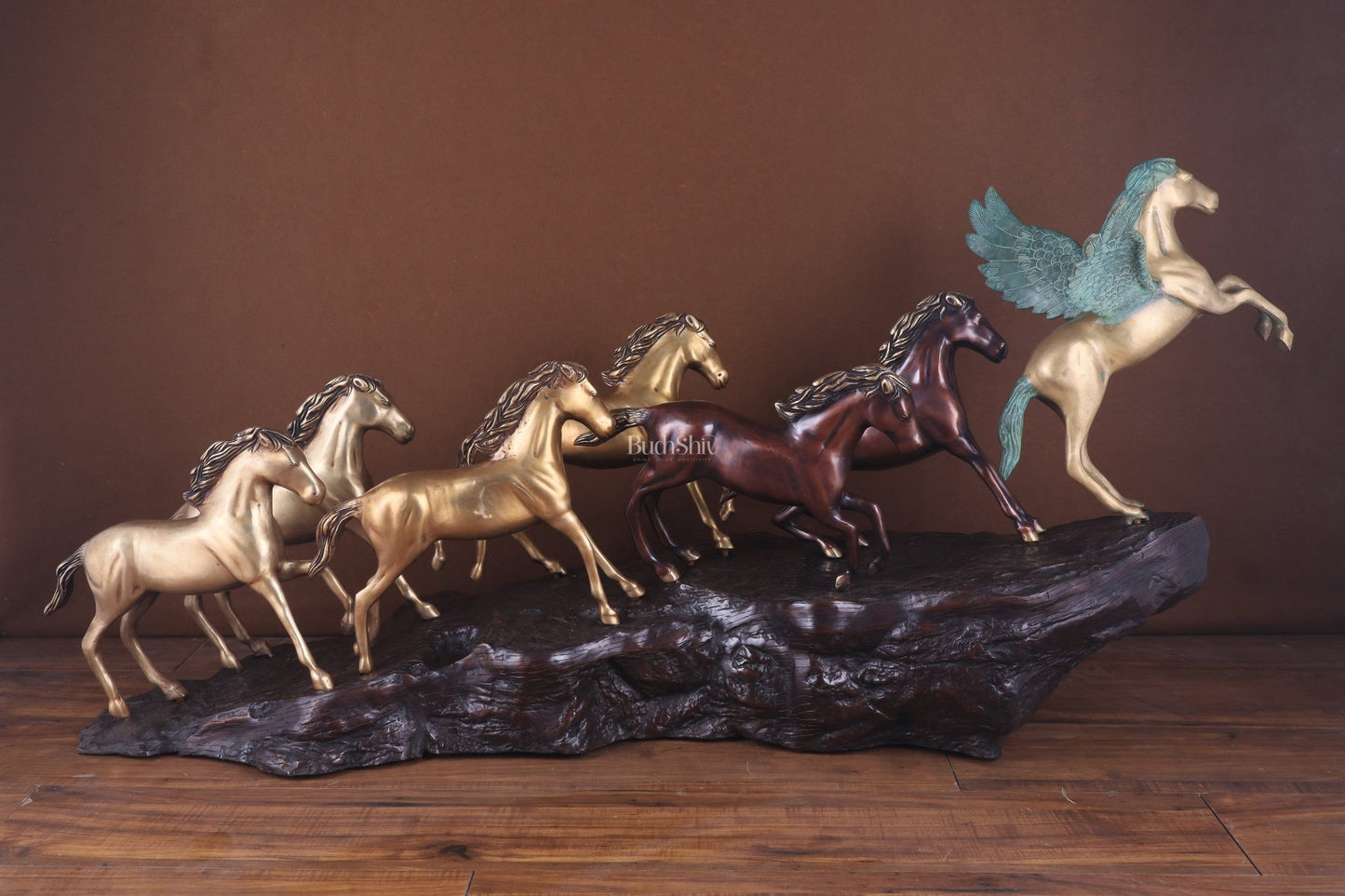 Exotic Brass Set of 7 Lucky Horses - Feng Shui and Vastu Compliant Showpiece - Budhshiv.com