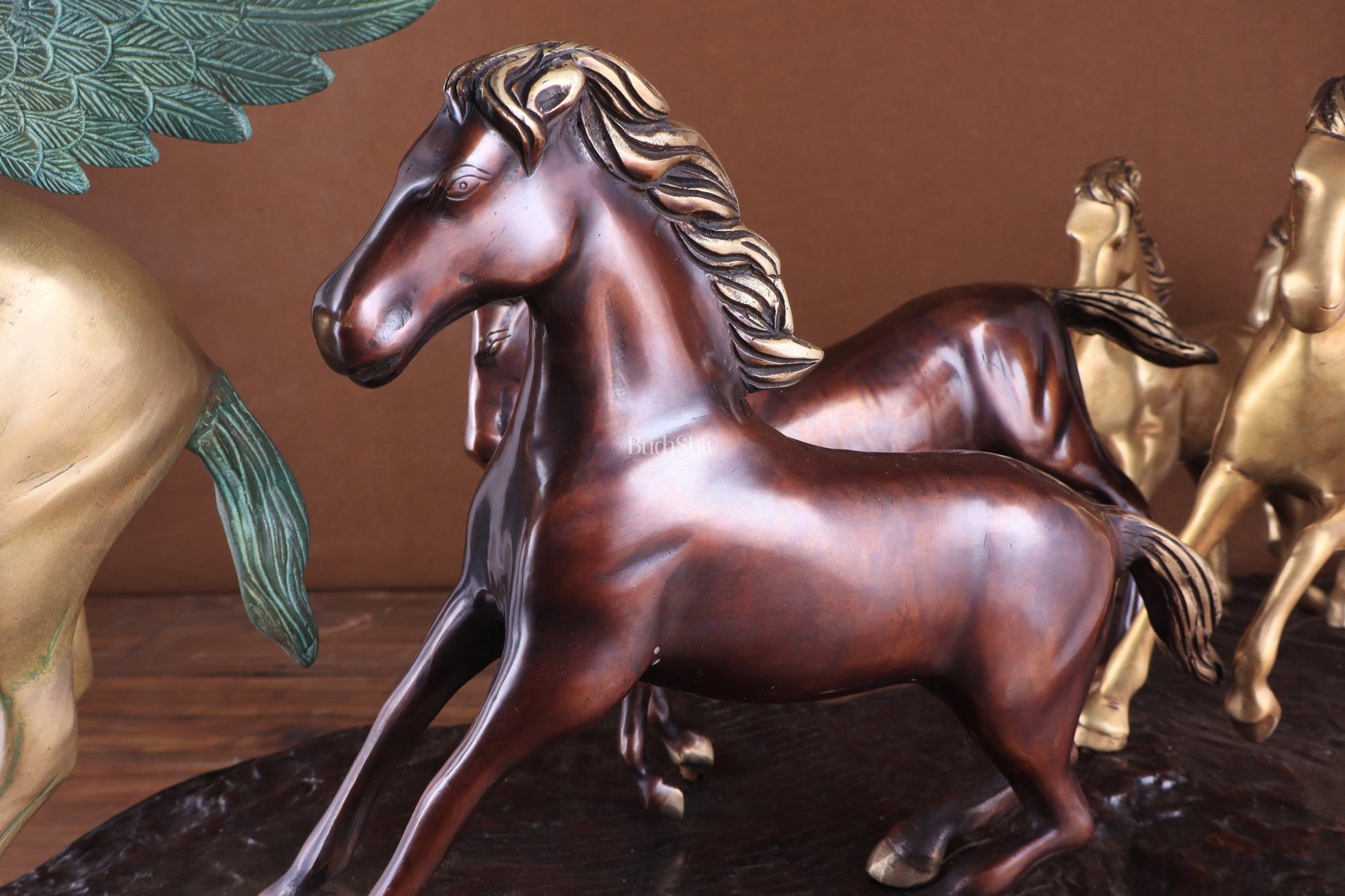 Exotic Brass Set of 7 Lucky Horses - Feng Shui and Vastu Compliant Showpiece - Budhshiv.com