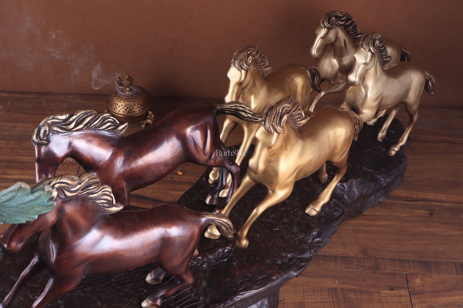 Exotic Brass Set of 7 Lucky Horses - Feng Shui and Vastu Compliant Showpiece - Budhshiv.com