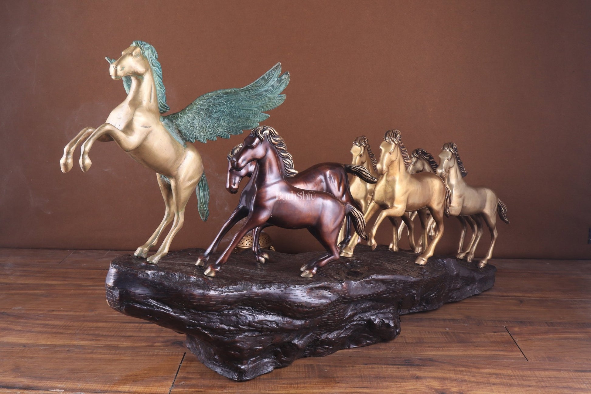 Exotic Brass Set of 7 Lucky Horses - Feng Shui and Vastu Compliant Showpiece - Budhshiv.com