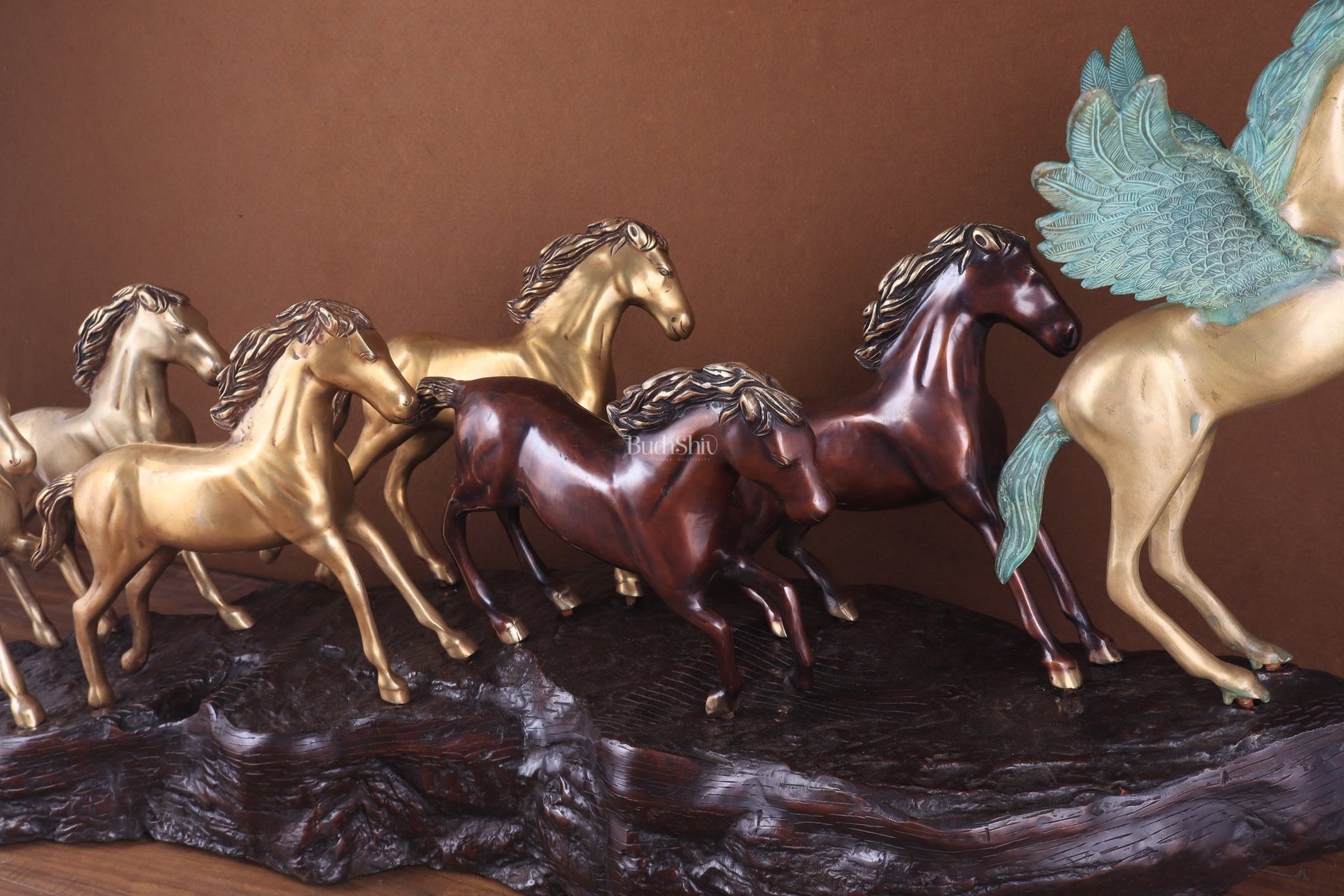 Exotic Brass Set of 7 Lucky Horses - Feng Shui and Vastu Compliant Showpiece - Budhshiv.com