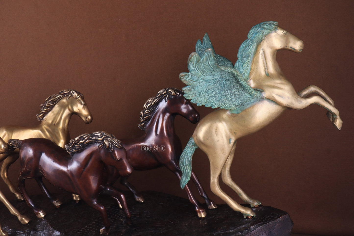 Exotic Brass Set of 7 Lucky Horses - Feng Shui and Vastu Compliant Showpiece - Budhshiv.com