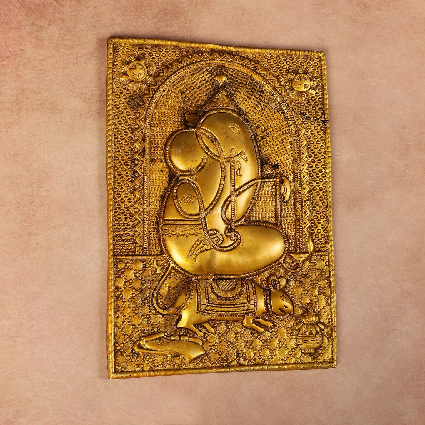 Exquisite 11.5 - Inch Pure Brass Ganapati with Mooshak Wall Hanging - Budhshiv.com