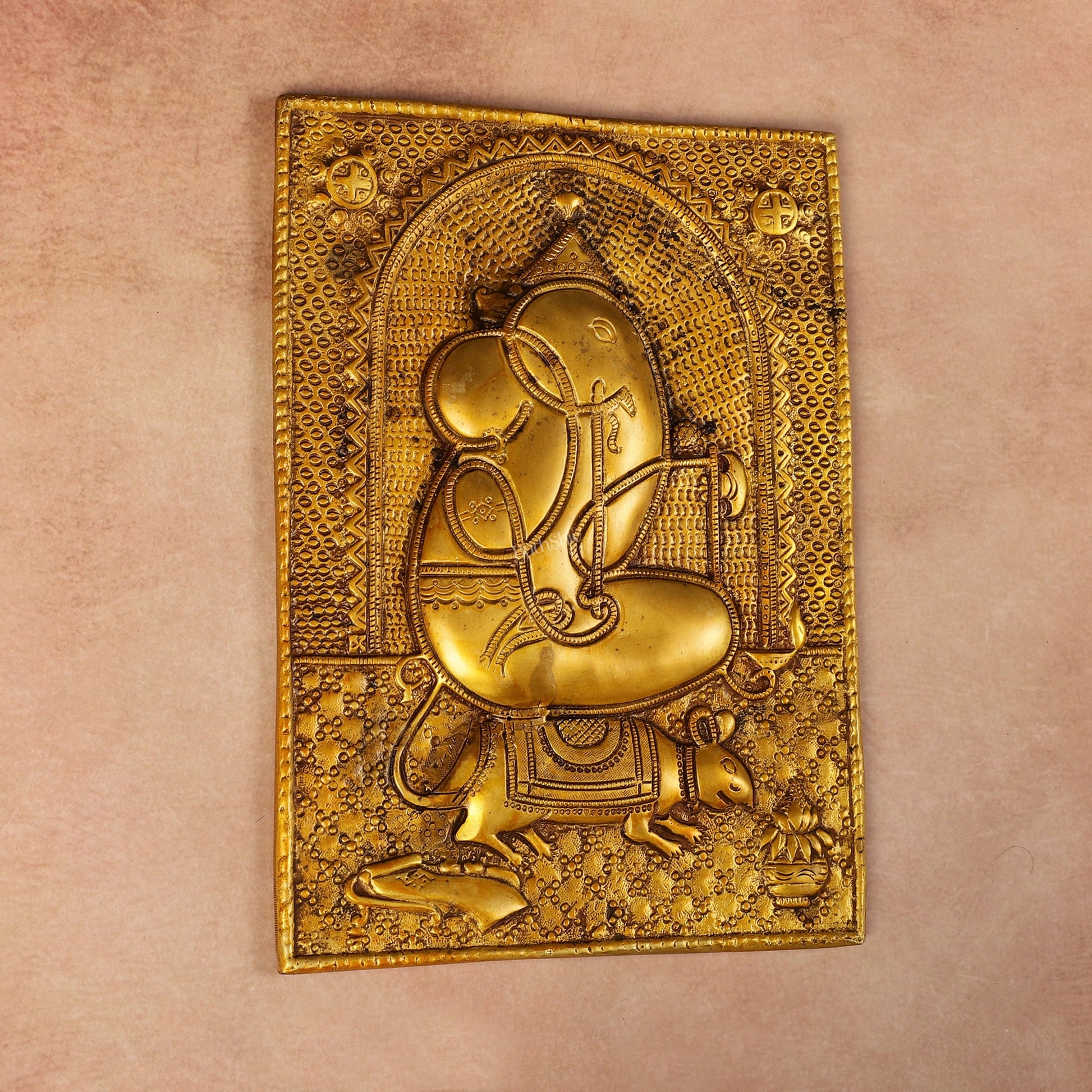 Exquisite 11.5 - Inch Pure Brass Ganapati with Mooshak Wall Hanging - Budhshiv.com