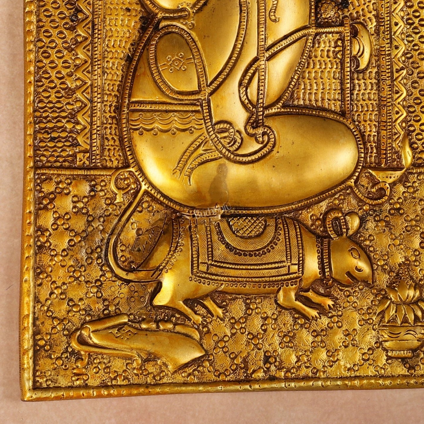 Exquisite 11.5 - Inch Pure Brass Ganapati with Mooshak Wall Hanging - Budhshiv.com