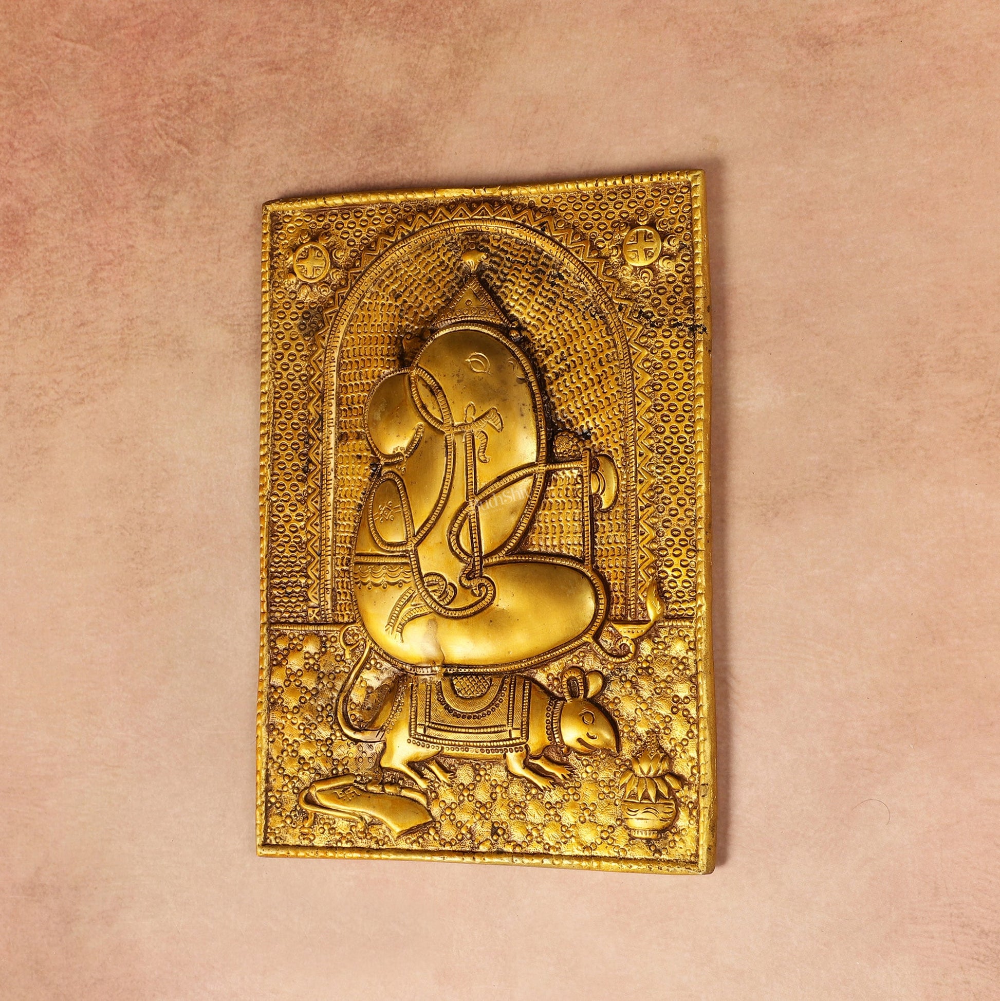 Exquisite 11.5 - Inch Pure Brass Ganapati with Mooshak Wall Hanging - Budhshiv.com