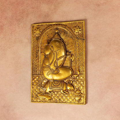 Exquisite 11.5 - Inch Pure Brass Ganapati with Mooshak Wall Hanging - Budhshiv.com