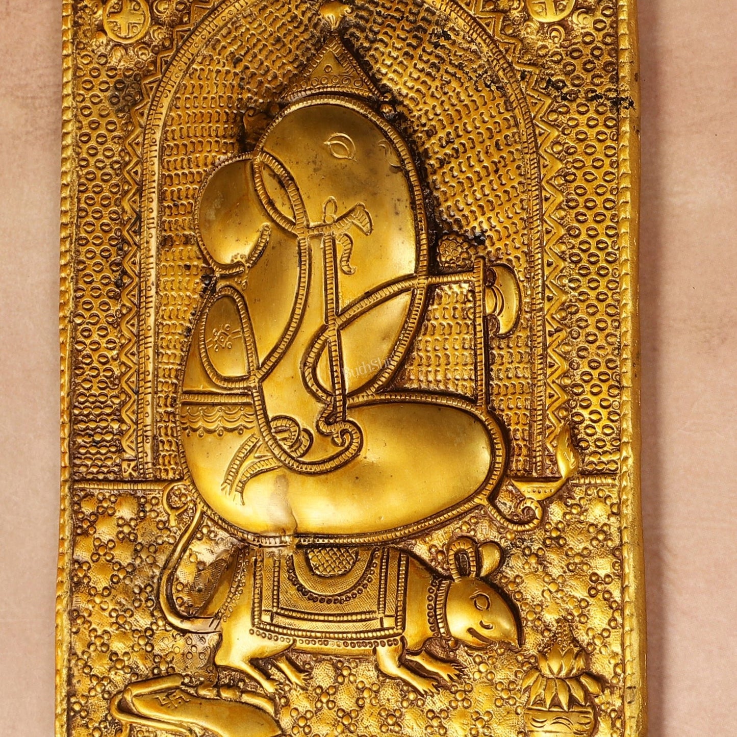 Exquisite 11.5 - Inch Pure Brass Ganapati with Mooshak Wall Hanging - Budhshiv.com