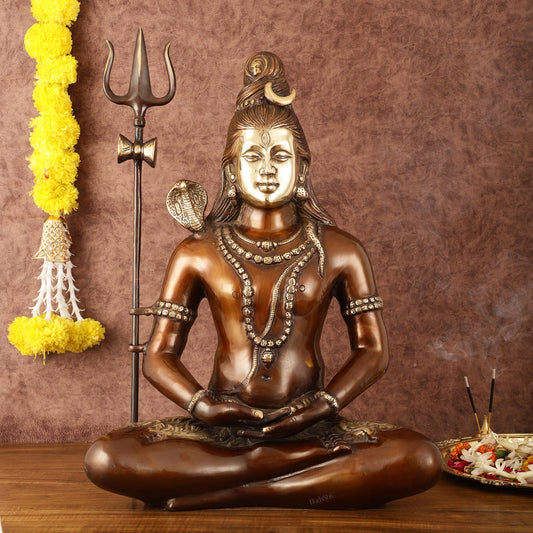Exquisite 20 Inch Brass Lord Shiva Idol - Meditative Posture - Budhshiv.com