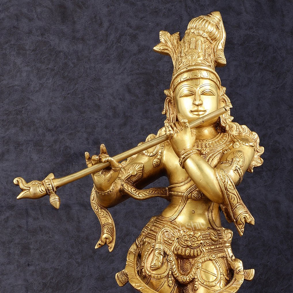 Exquisite 22 - Inch Pure Brass Lord Krishna Statue - Budhshiv.com