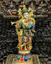 Exquisite 36" Brass Superfine Krishna Statue - Budhshiv.com