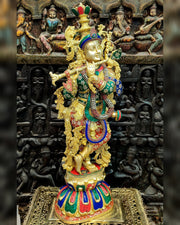 Exquisite 36" Brass Superfine Krishna Statue - Budhshiv.com
