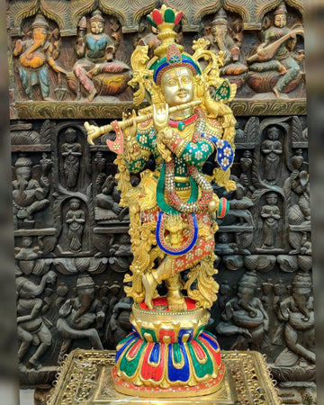 Exquisite 36" Brass Superfine Krishna Statue - Budhshiv.com