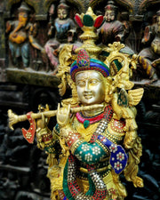 Exquisite 36" Brass Superfine Krishna Statue - Budhshiv.com