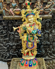 Exquisite 36" Brass Superfine Krishna Statue - Budhshiv.com