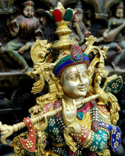 Exquisite 36" Brass Superfine Krishna Statue - Budhshiv.com
