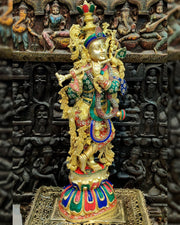 Exquisite 36" Brass Superfine Krishna Statue - Budhshiv.com