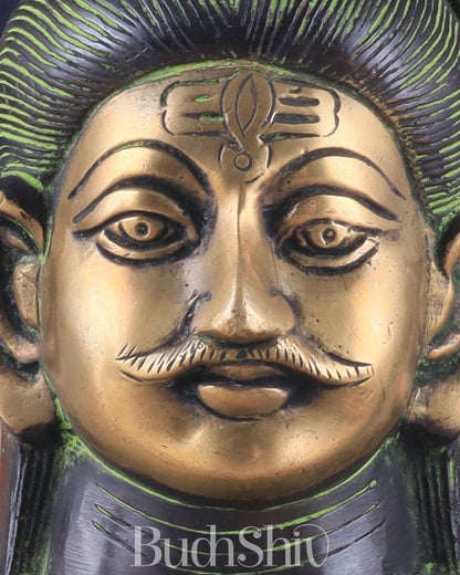 Exquisite 7 - Inch Brass Lord Shiva mahakaal mukhalingam Bust Face Statue black and green tone - Budhshiv.com