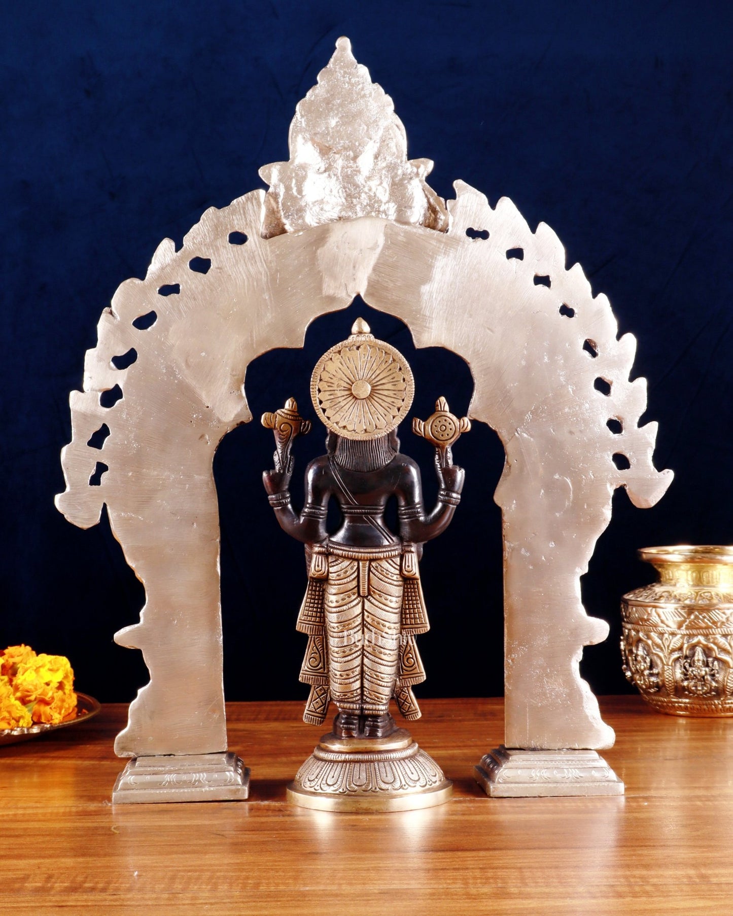 Exquisite Brass Black Tirupati Balaji Idol with Prabhavali arch Set 17" - Budhshiv.com