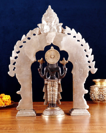 Exquisite Brass Black Tirupati Balaji Idol with Prabhavali arch Set 17" - Budhshiv.com