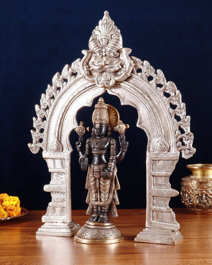 Exquisite Brass Black Tirupati Balaji Idol with Prabhavali arch Set 17" - Budhshiv.com