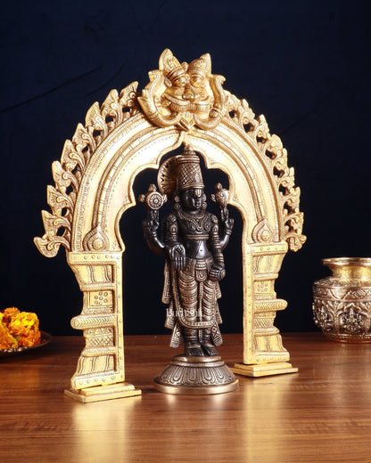 Exquisite Brass Black Tirupati Balaji Idol with Prabhavali arch Set 17" - Budhshiv.com