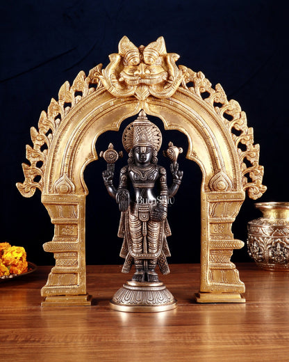 Exquisite Brass Black Tirupati Balaji Idol with Prabhavali arch Set 17" - Budhshiv.com
