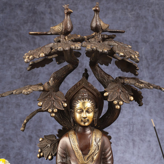 Exquisite Brass Buddha Under Tree Statue - 16.5" - Budhshiv.com