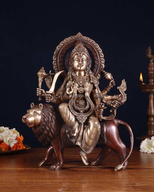 Exquisite Brass Durga Mata Idol | Devi Durga Sculpture | 15" brown tone - Budhshiv.com