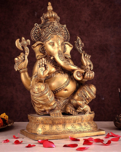 Exquisite Brass Ganesha Idol – Handcrafted 16 - Inch Statue - Budhshiv.com