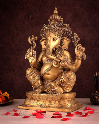 Exquisite Brass Ganesha Idol – Handcrafted 16 - Inch Statue - Budhshiv.com