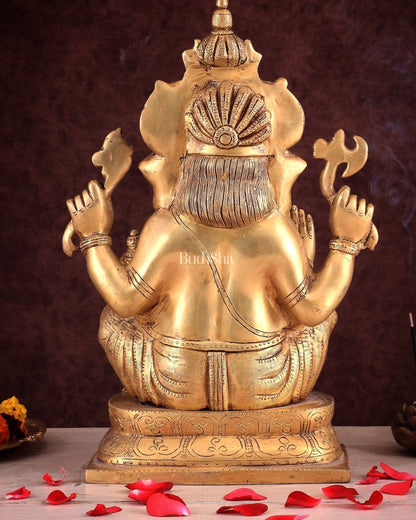 Exquisite Brass Ganesha Idol – Handcrafted 16 - Inch Statue - Budhshiv.com