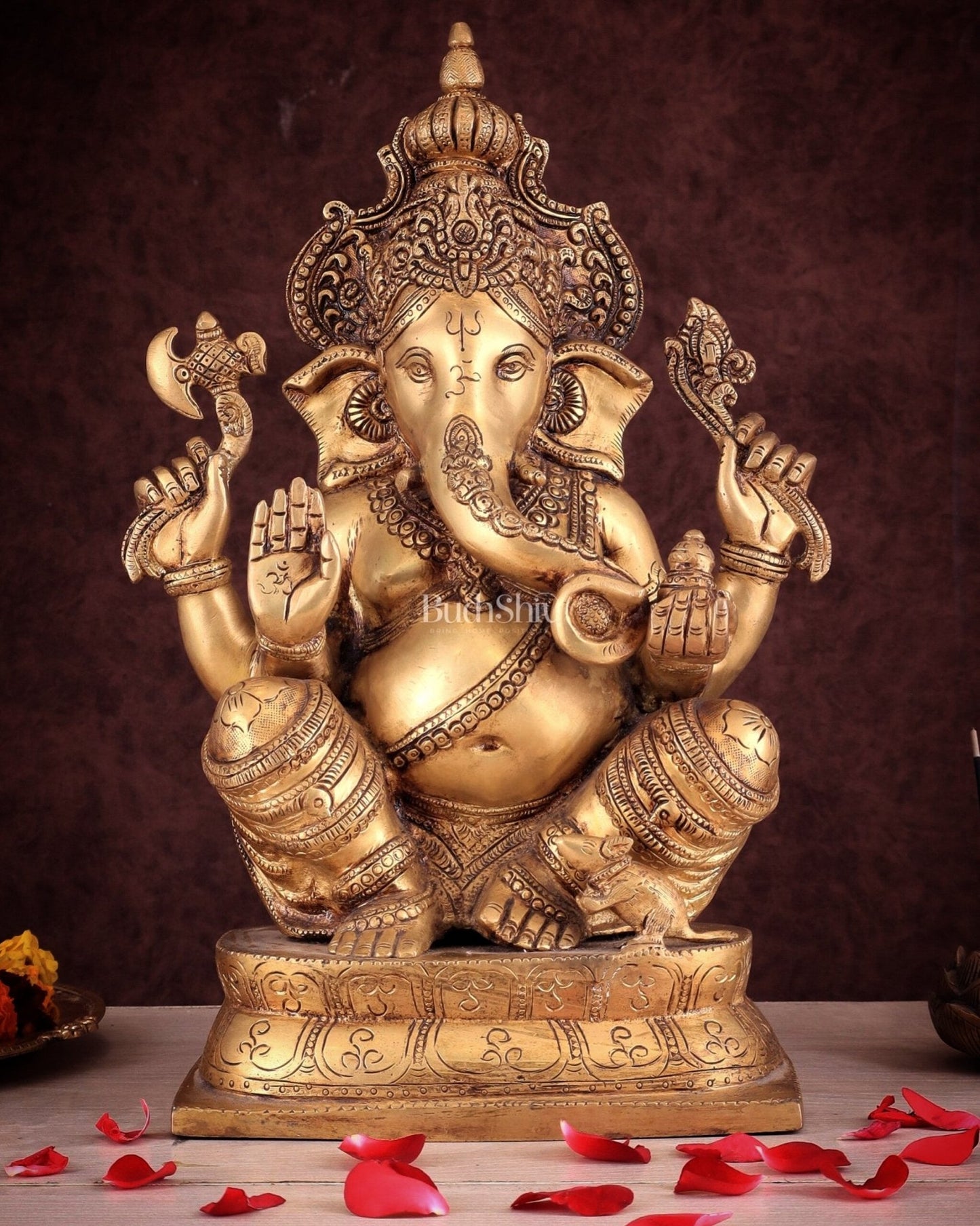 Exquisite Brass Ganesha Idol – Handcrafted 16 - Inch Statue - Budhshiv.com
